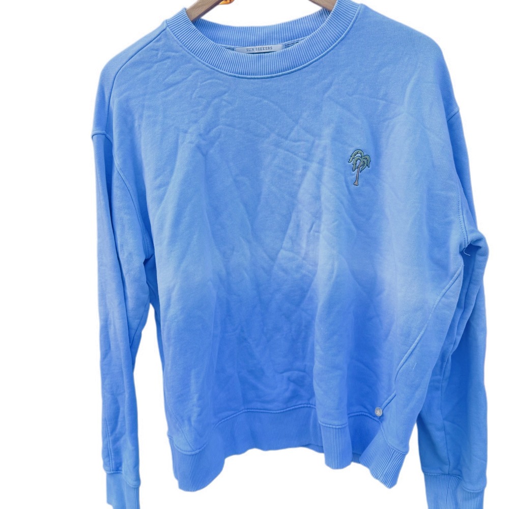 Scotch & Soda Light Blue Palm Embroidered Crewneck Sweatshirt